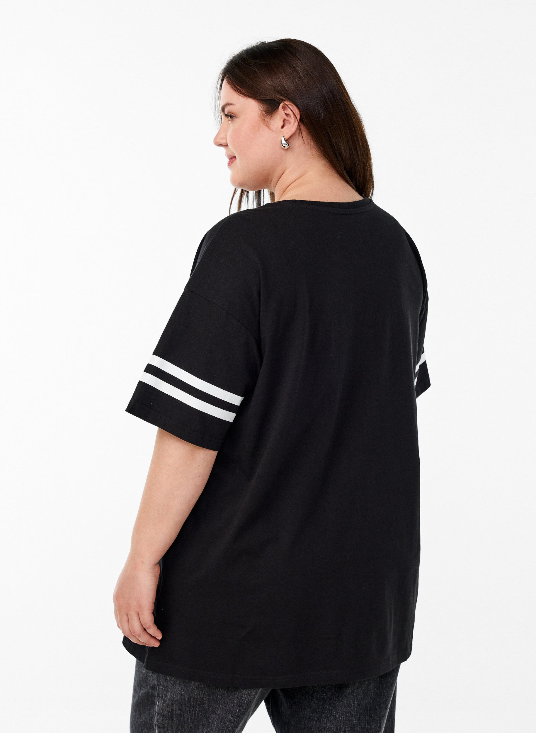 Zizzifashion Sporty oversized college T-shirt, Black, Model image number 2