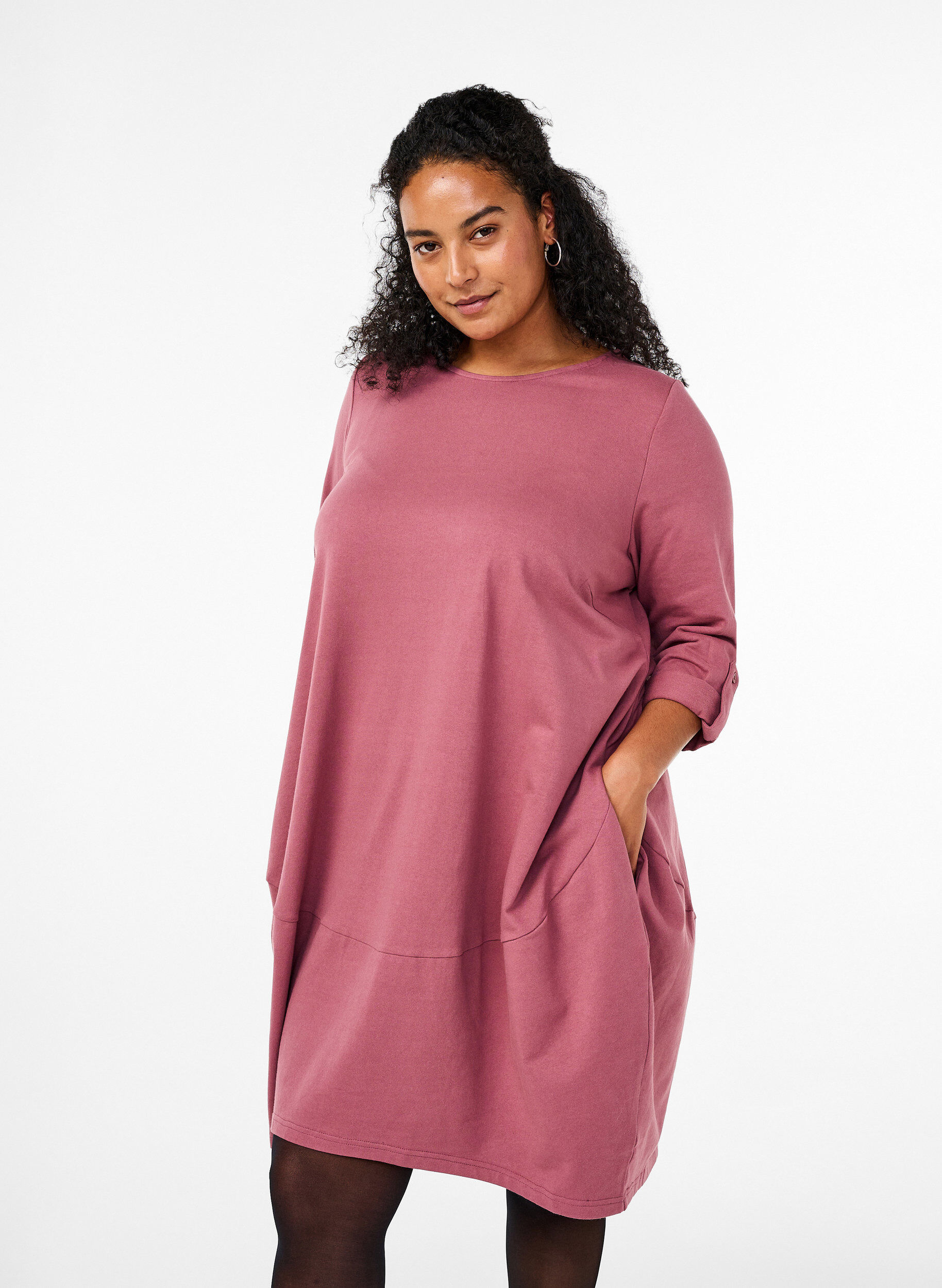 Zizzifashion Balloon dress in cotton with pockets, Rose, Model image number 0