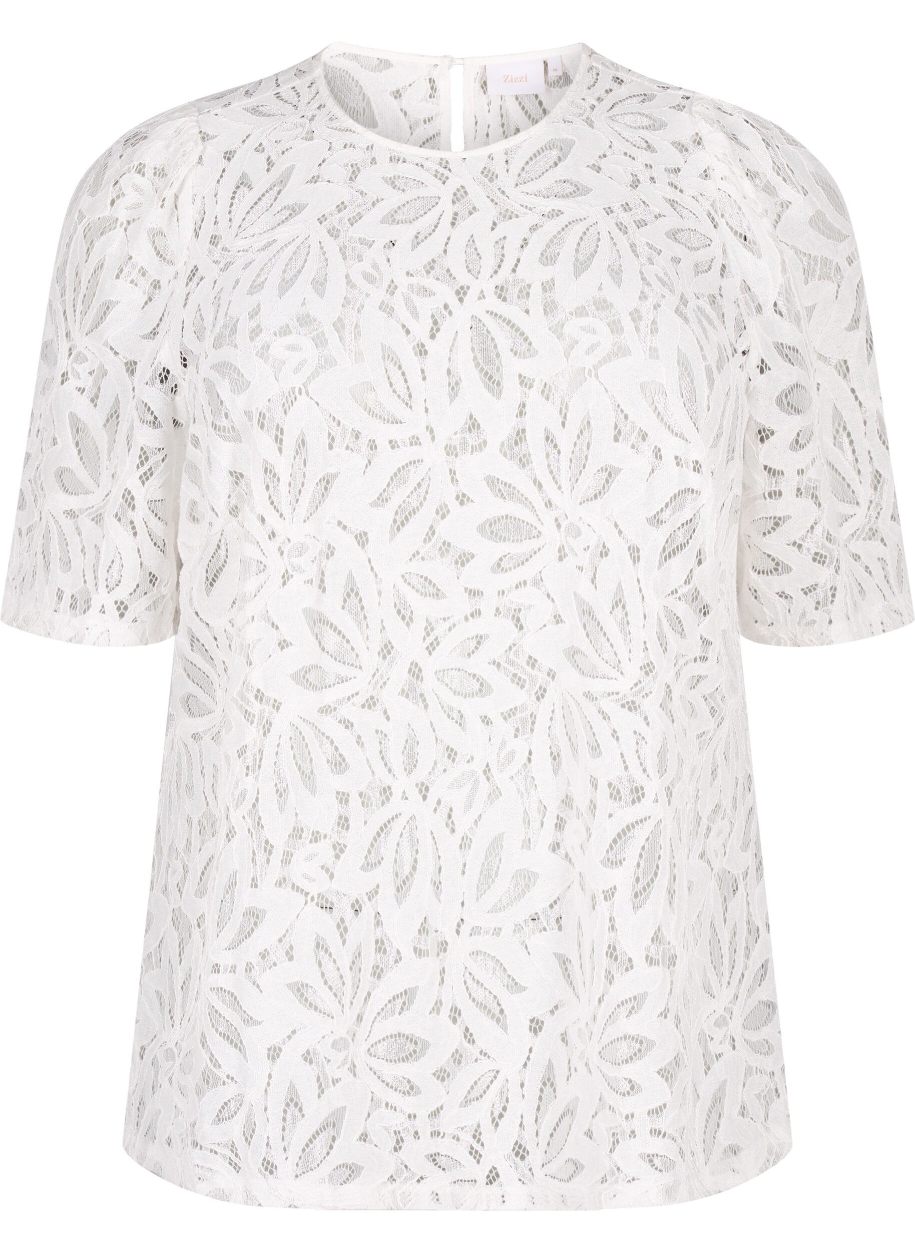 Zizzifashion Lace blouse with short sleeves, Bright White, Packshot image number 0