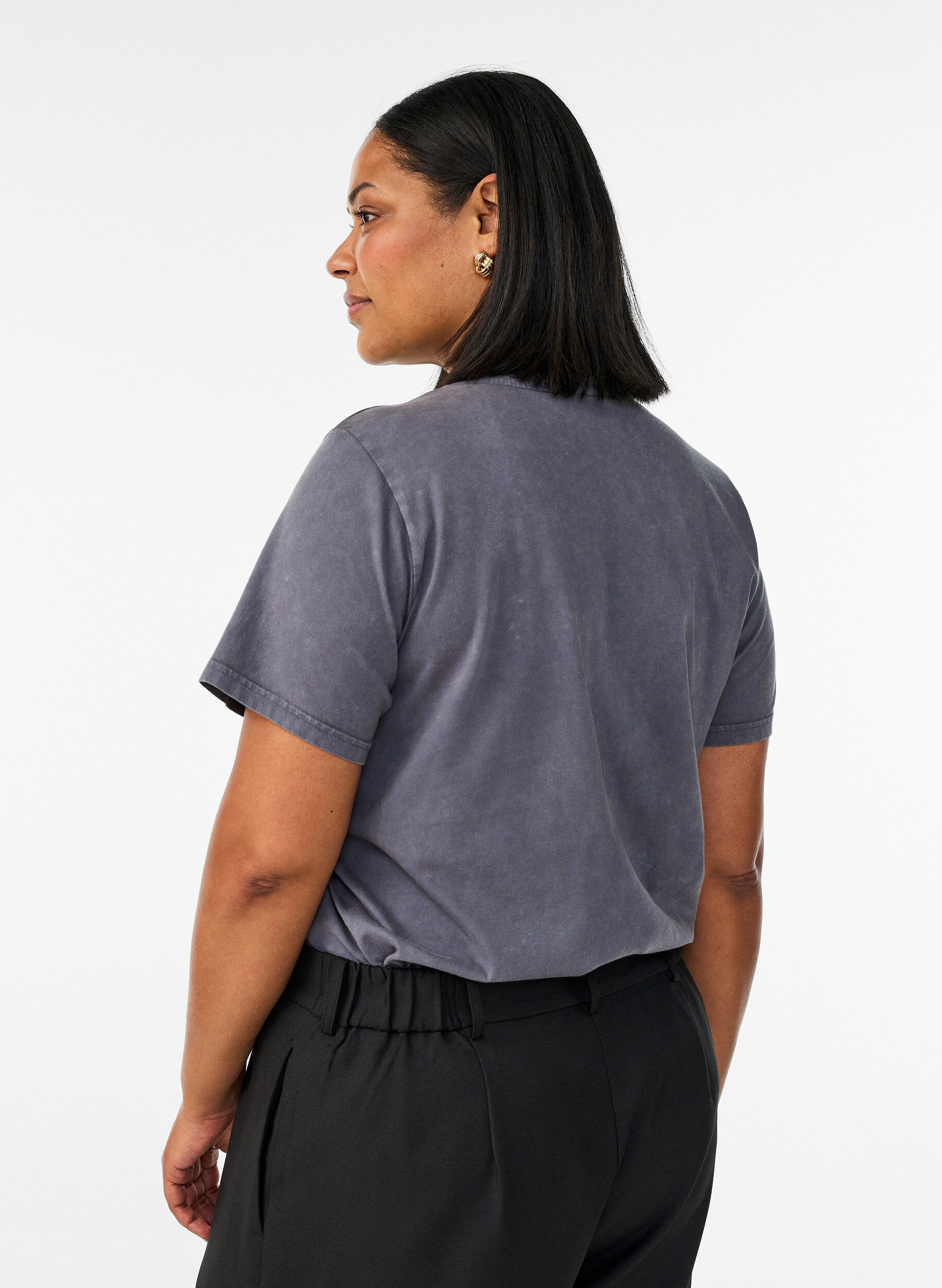 Zizzifashion Cotton T-shirt with a washed look and embroidered motif, Grey, Model image number 2