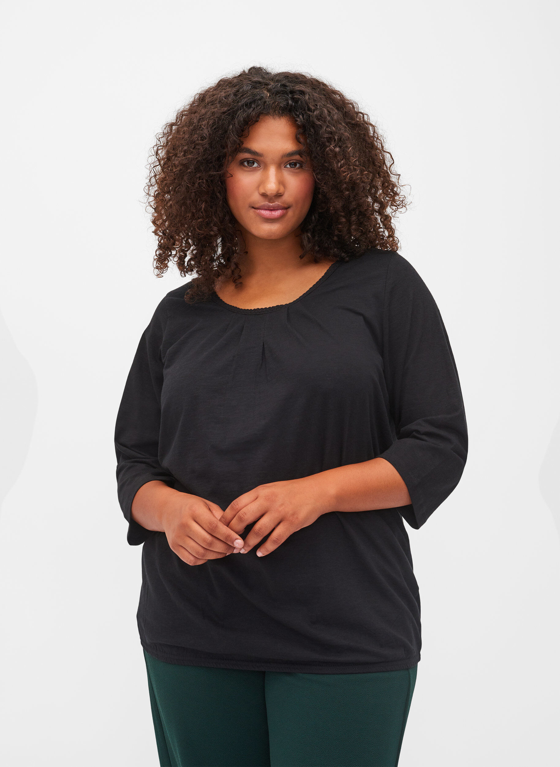 Zizzifashion Cotton top with 3/4 sleeves, Black, Model image number 0
