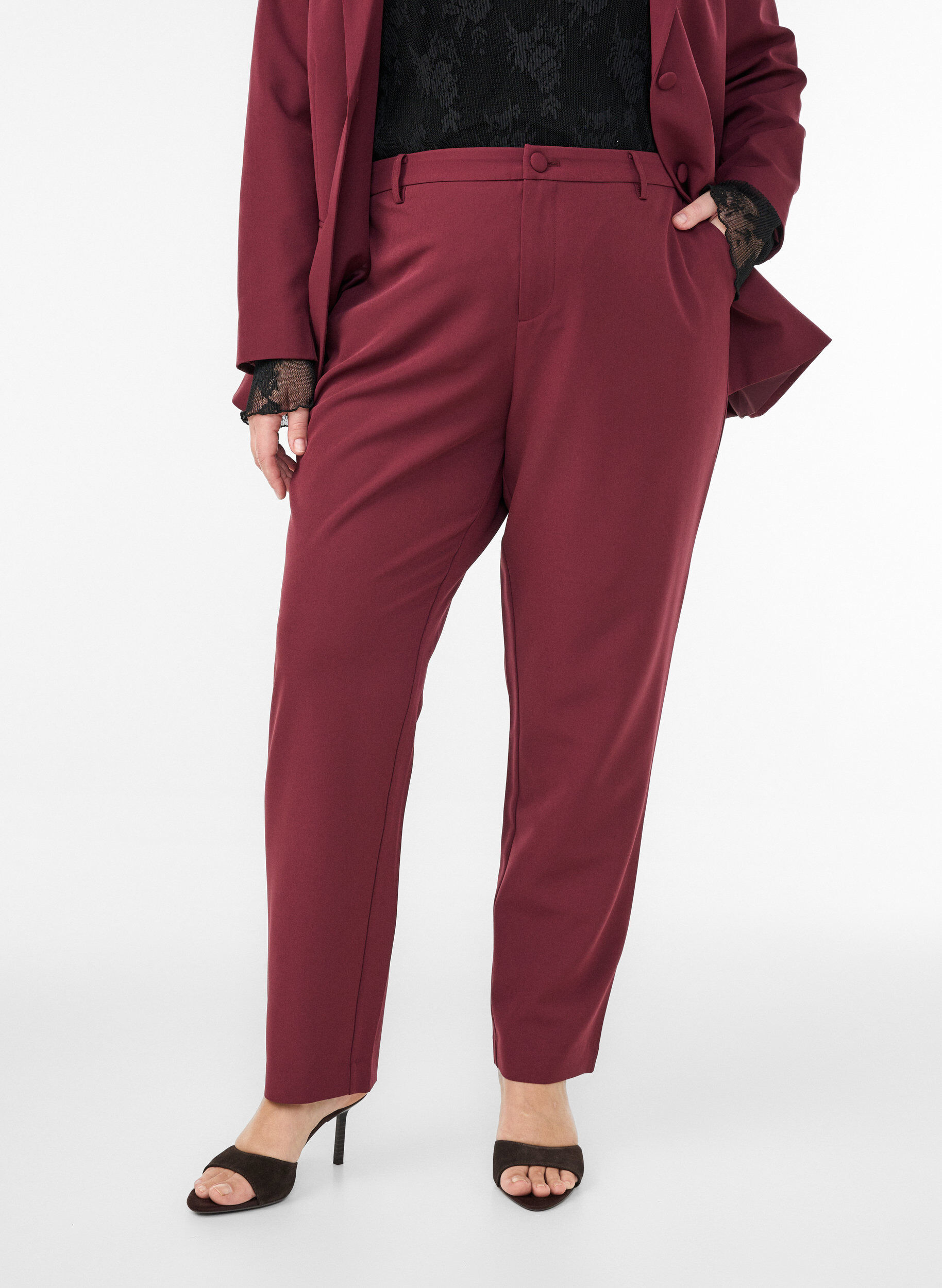 Zizzifashion Trousers with pockets and straight legs, Red, Model image number 2