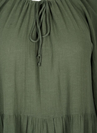 Cotton dress with 3/4 sleeves and tie detail, Thyme, Packshot image number 2