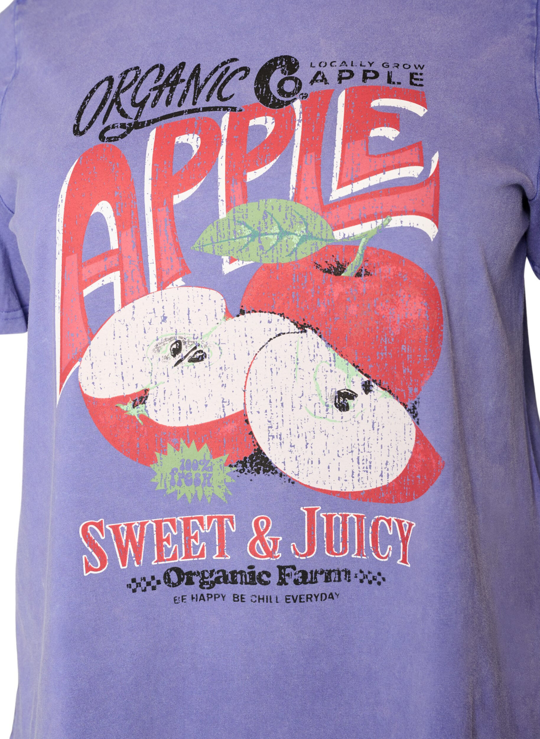 Zizzifashion Cotton T-shirt with front print and a washed look, Purple, Packshot image number 2