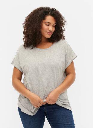 Short sleeved cotton blend t-shirt, Heather Grey Mél, Model image number 0