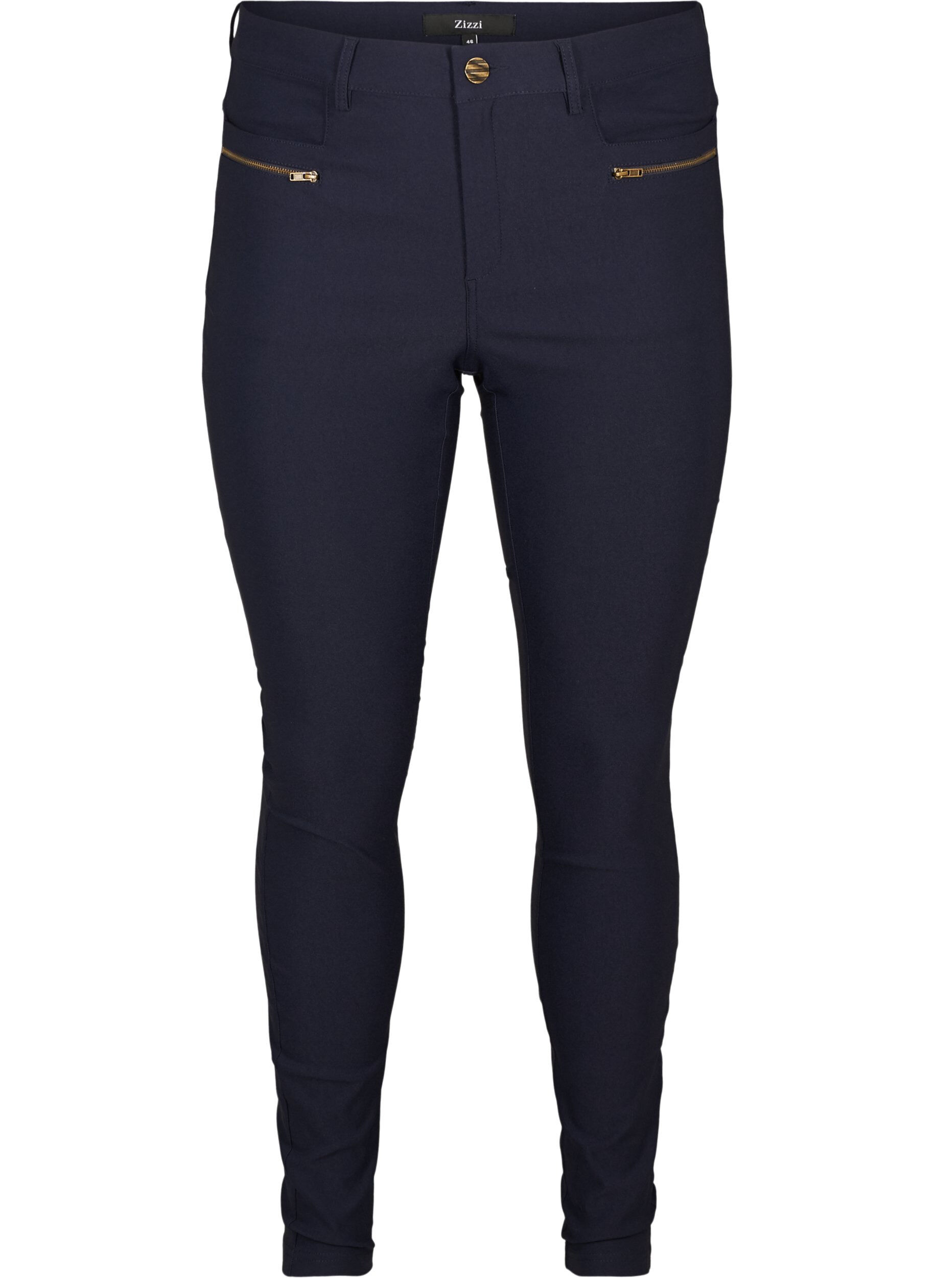 Zizzifashion Close-fitting trousers with zip details, Night Sky, Packshot image number 0