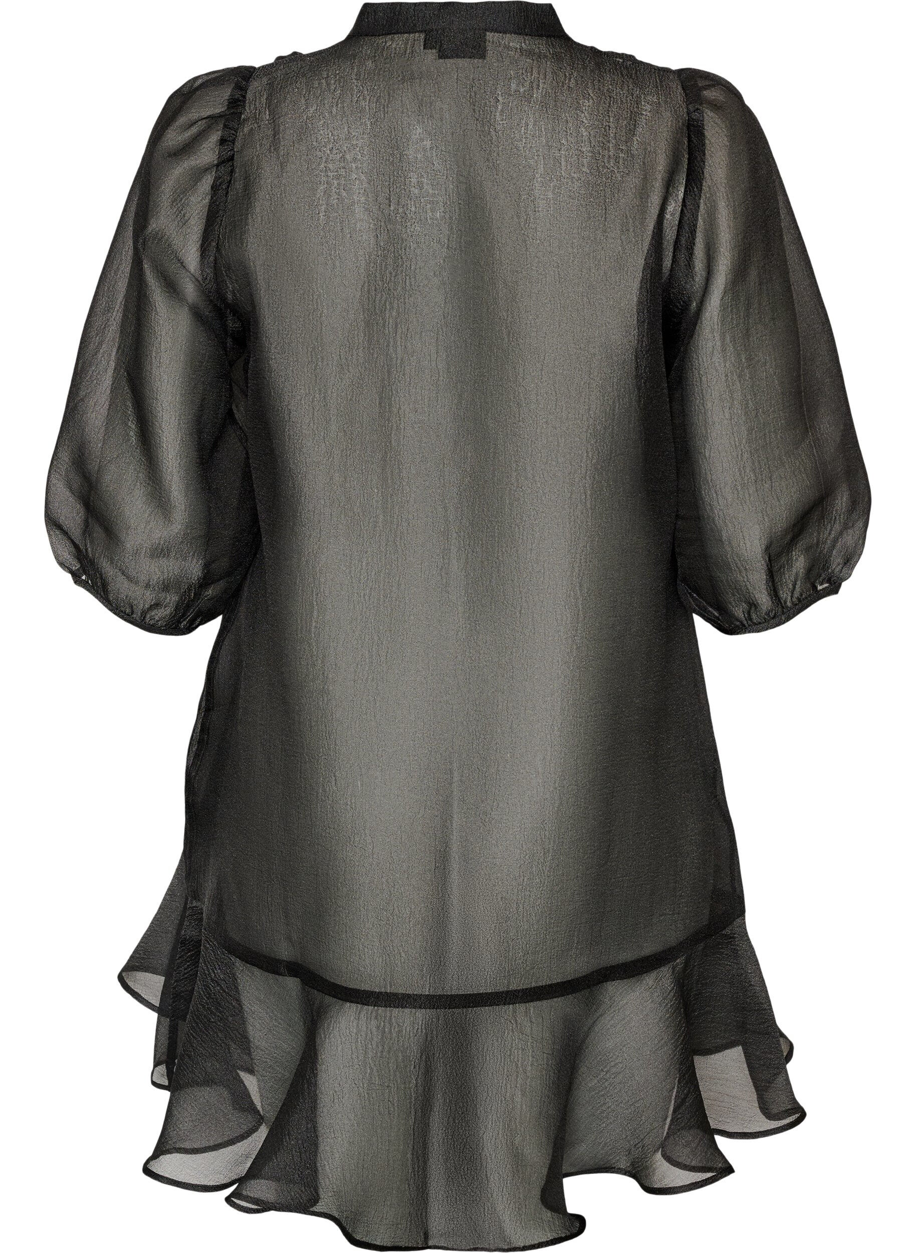 ZizzifashionShort organza dress with ruffle hem, Black, Packshot image number 1