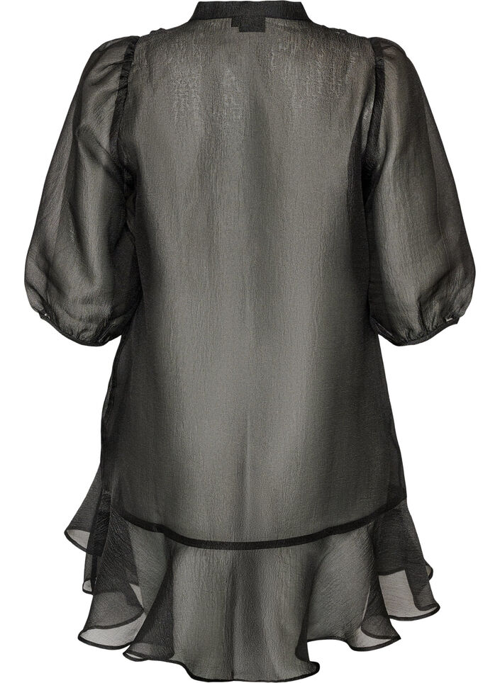 Short organza dress with ruffle hem, Black, Packshot image number 1