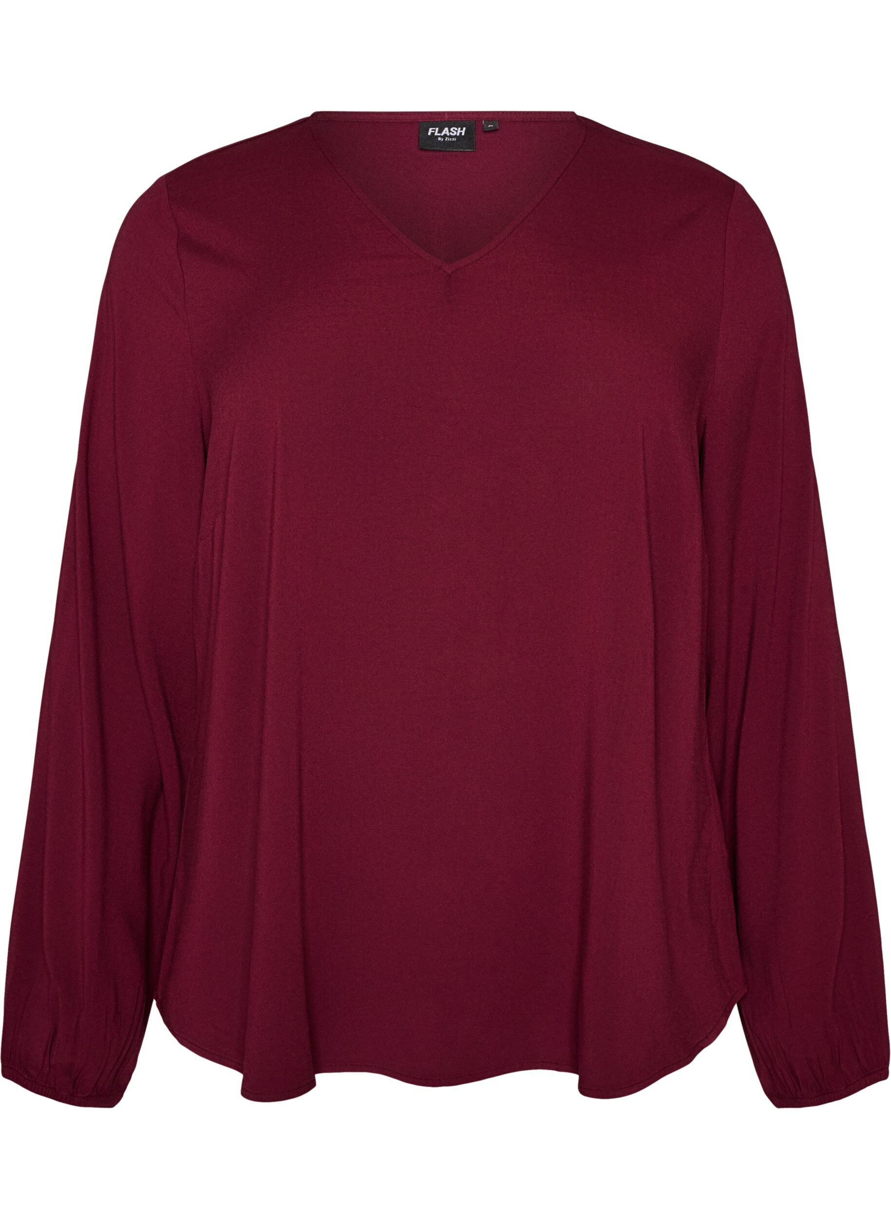 ZizzifashionViscose blouse with V-neck and rounded hem, Red, Packshot image number 0