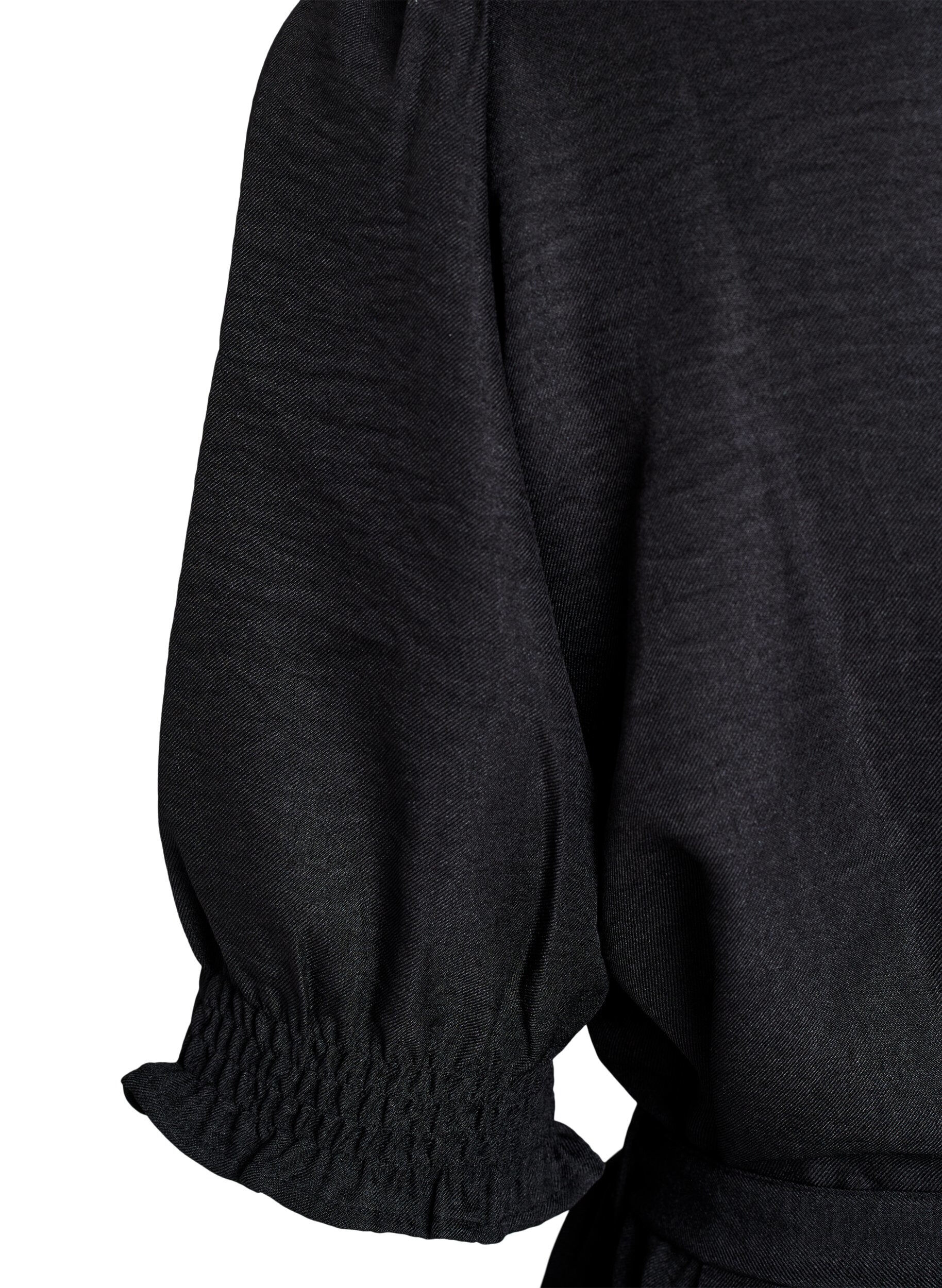 Zizzifashion Knee-length shirt dress with tie belt, Black, Packshot image number 3