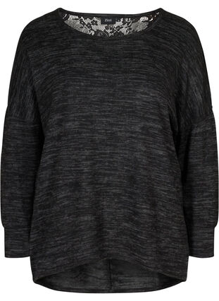 Long-sleeved blouse with lace, Dark Grey Melange, Packshot image number 0