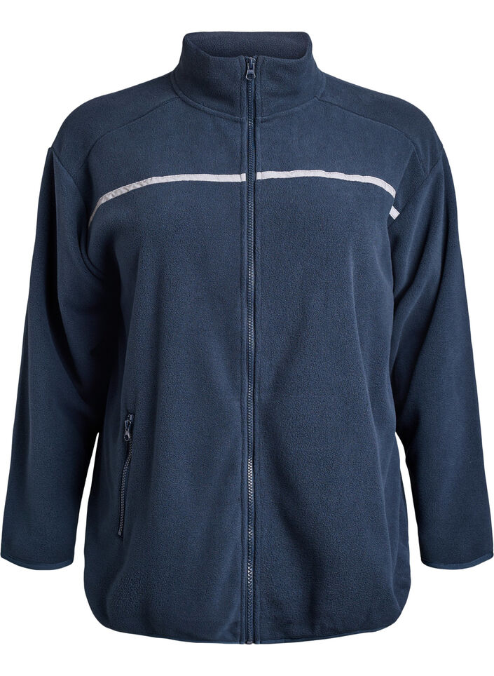 Fleece jacket with zip and reflective tape, Blue, Packshot image number 0