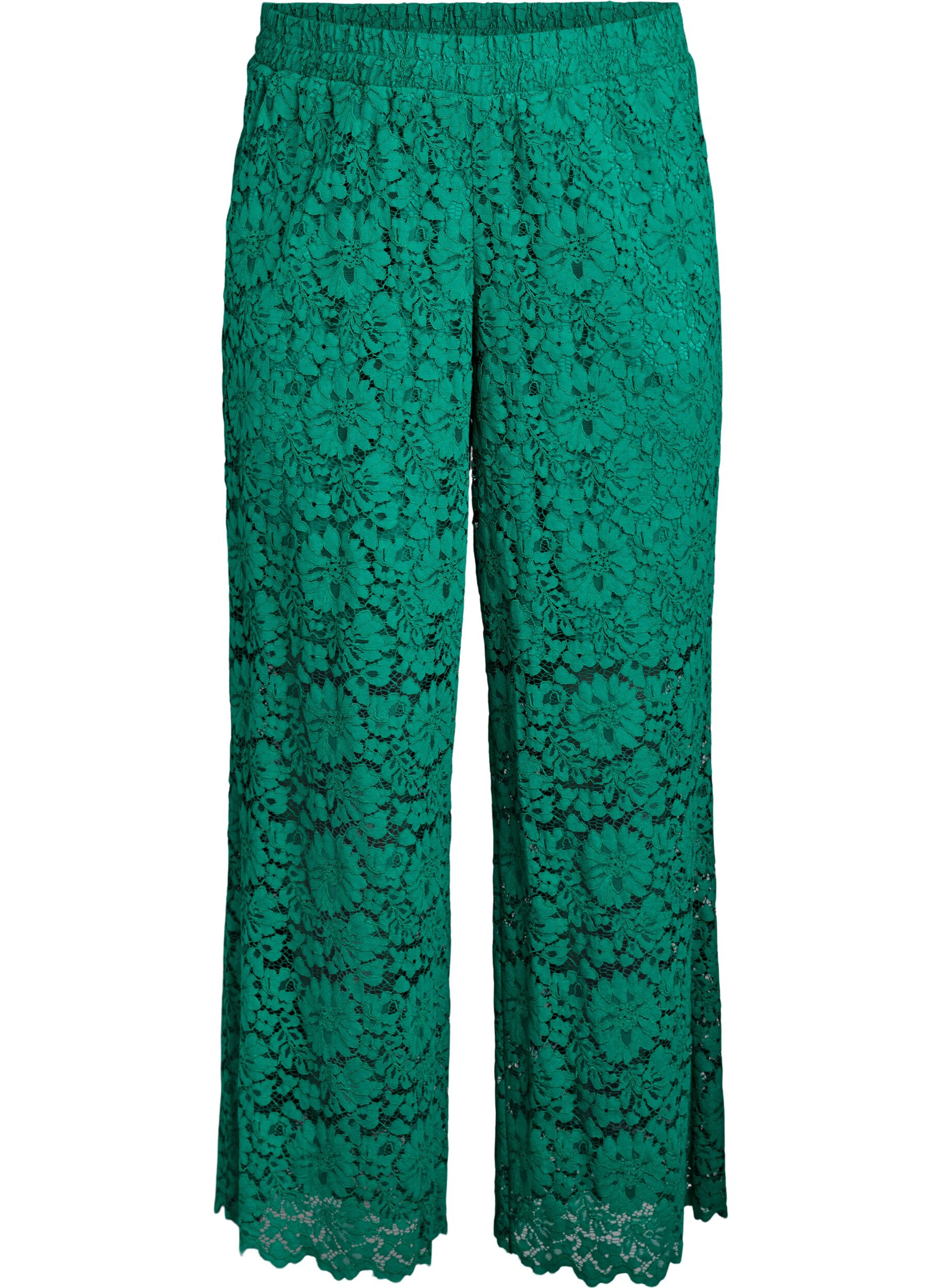 Zizzifashion Lace trousers with a high waist and pockets, Green, Packshot image number 0