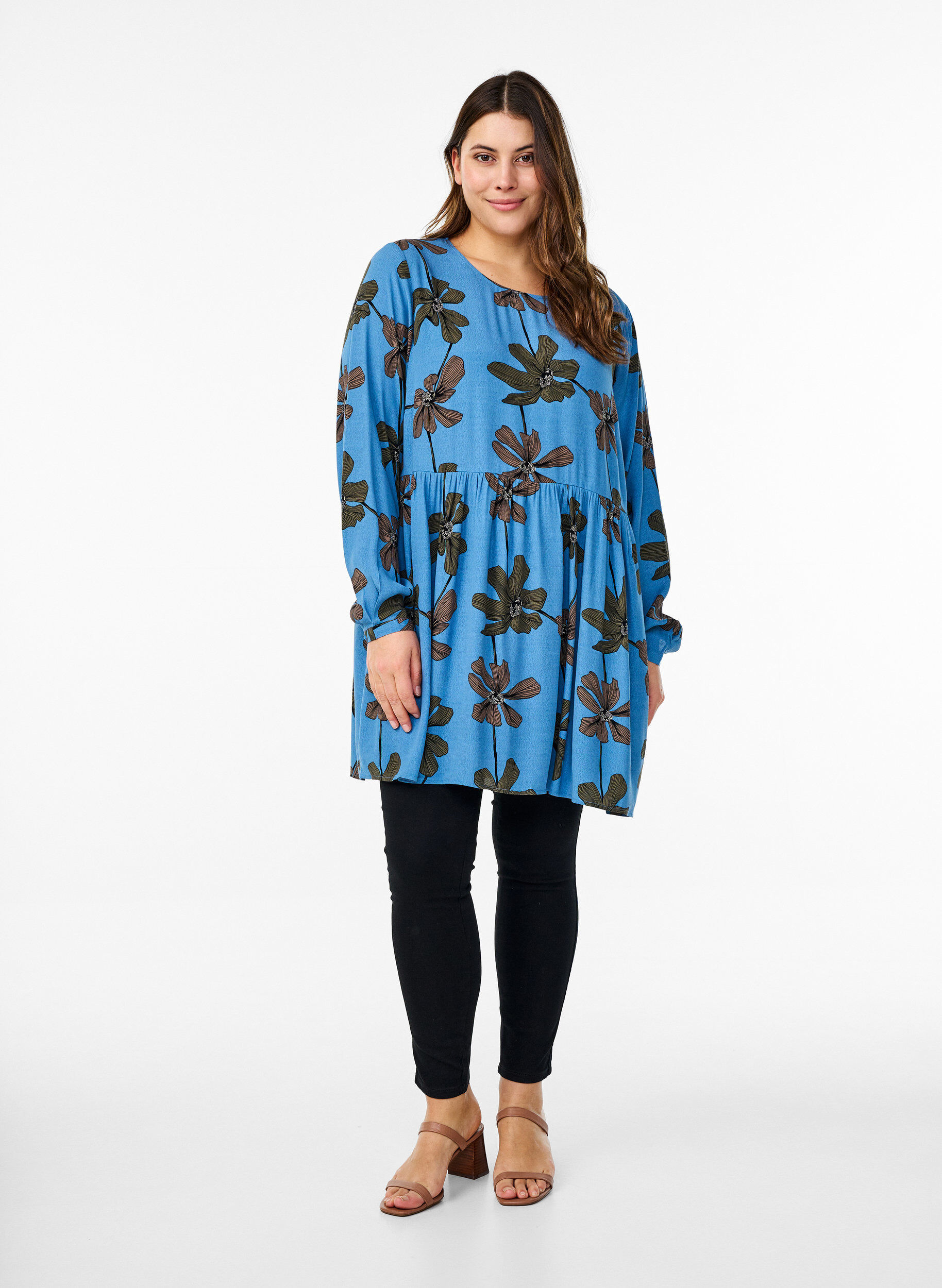 Zizzifashion Long-sleeved tunic with a seam, Blue, Model image number 1