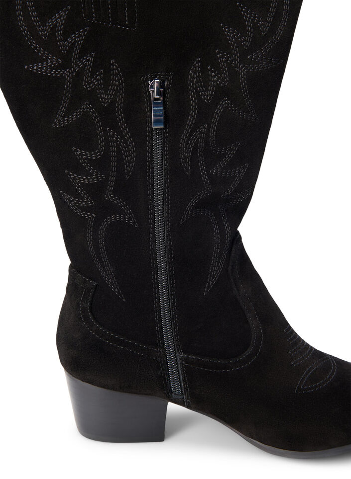 Wide fit - Suede cowboy boots, Black, Packshot image number 3