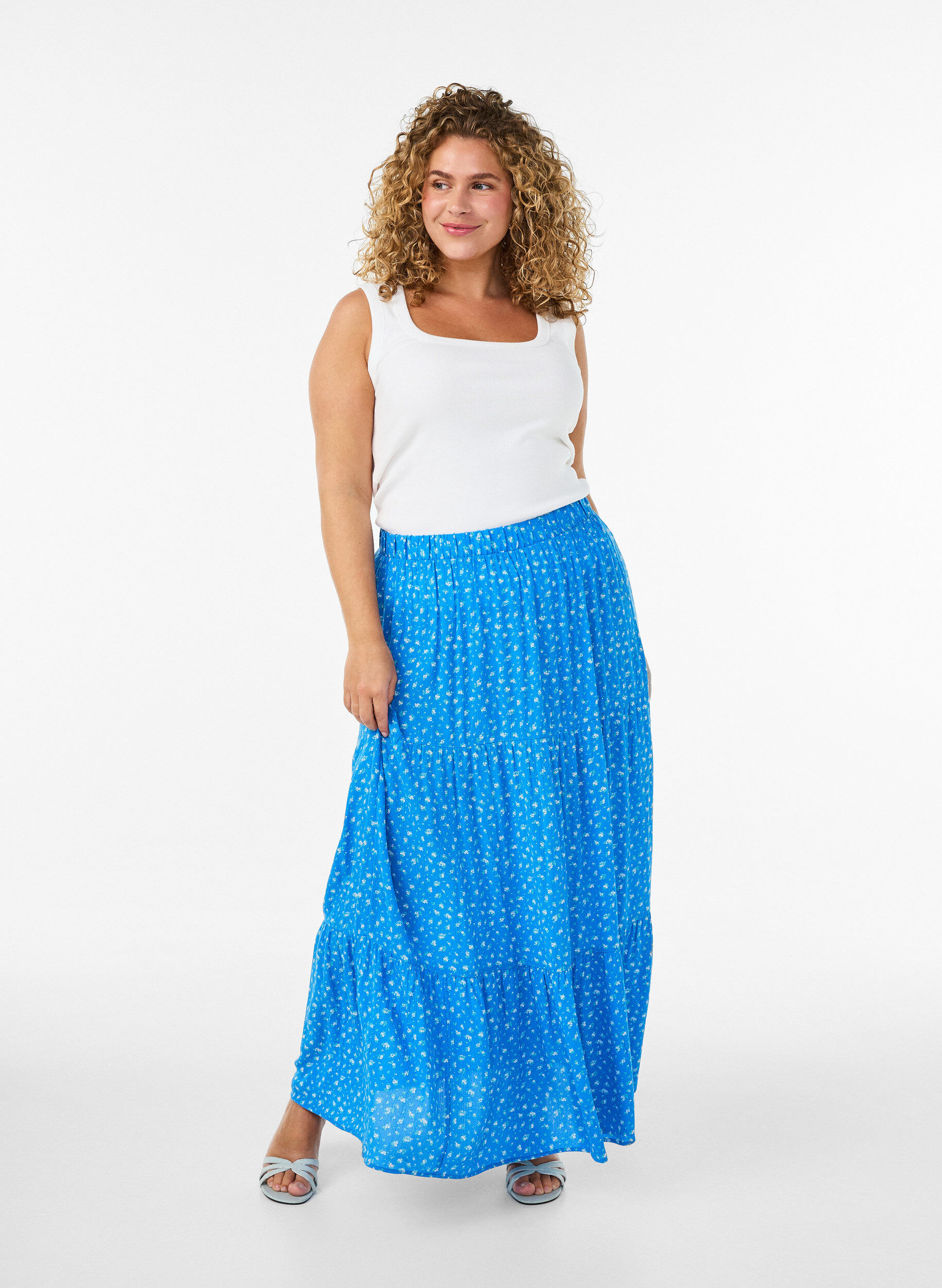 Zizzifashion Long skirt with elasticated waist, Blue, Model image number 0