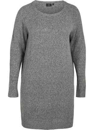Long-sleeved knitted dress with a round neck, Dark Grey Melange, Packshot image number 0
