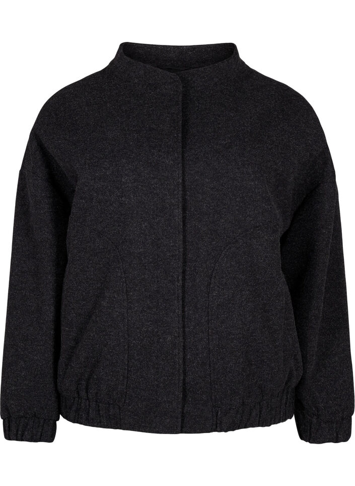 Wool-look bomber jacket with pockets, Dark Grey Melange, Packshot image number 0
