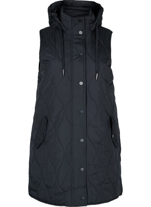 Hooded vest with pockets, Black, Packshot image number 0