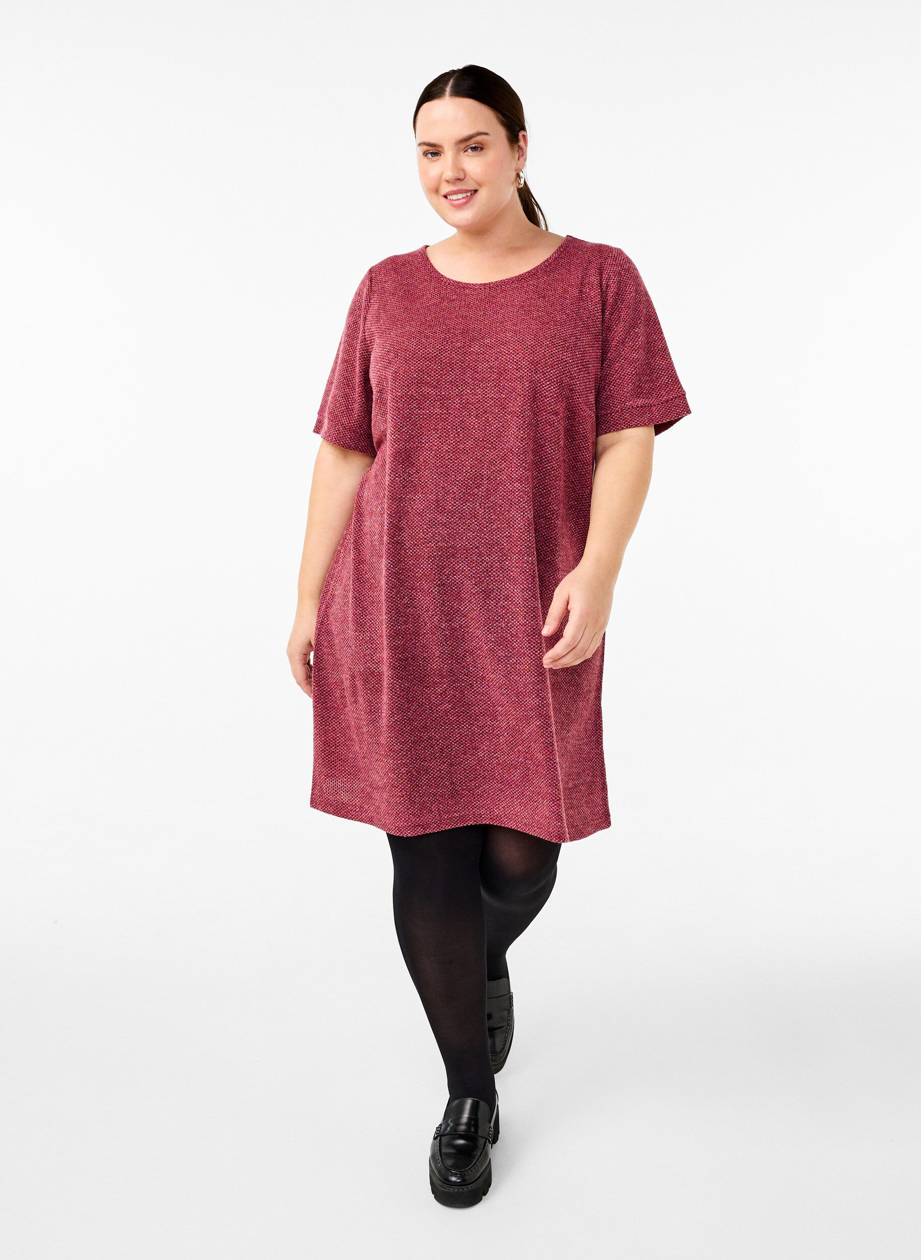 Zizzifashion T-shirt dress with short sleeves, Dry Rose, Model image number 2