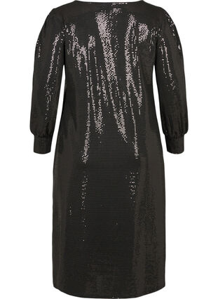 Sequined dress with a slit an 3/4 length sleeves, Black, Packshot image number 1