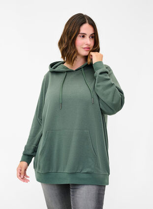 Sweatshirt with hood and pockets, Thyme, Model image number 0