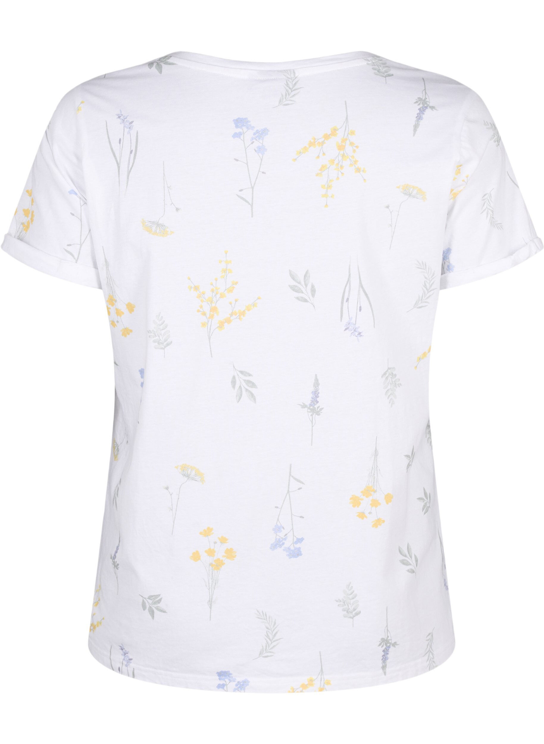 Zizzifashion Organic cotton T-shirt with floral print, Bright W. AOP, Packshot image number 1