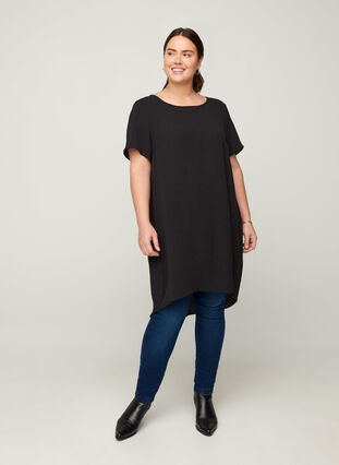 Short-sleeved tunic with a round neck, Black, Model image number 2