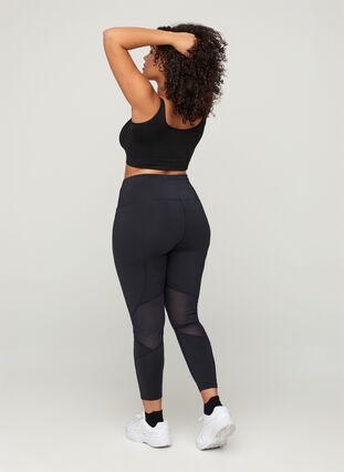 Cropped sports leggings with mesh, Black, Model image number 1
