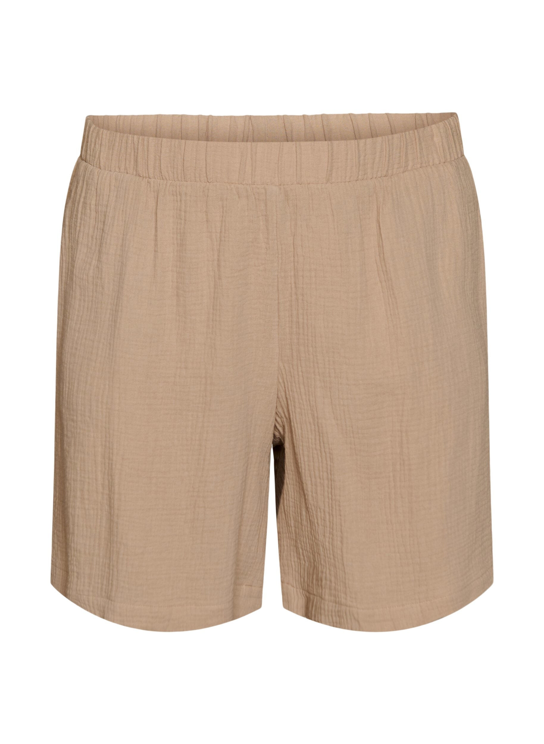 Zizzifashion High-waisted cotton muslin shorts, Beige, Packshot image number 0