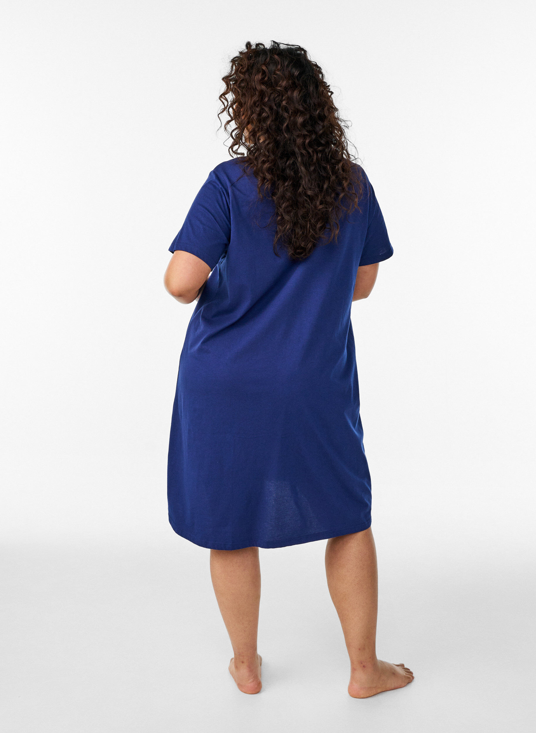 ZizzifashionOrganic cotton nightdress with V-neck, Blue, Model image number 2