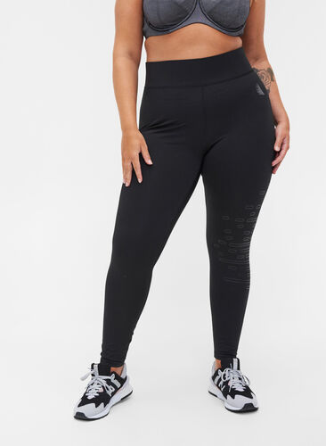 Cropped gym leggings with print details, Black, Model image number 0