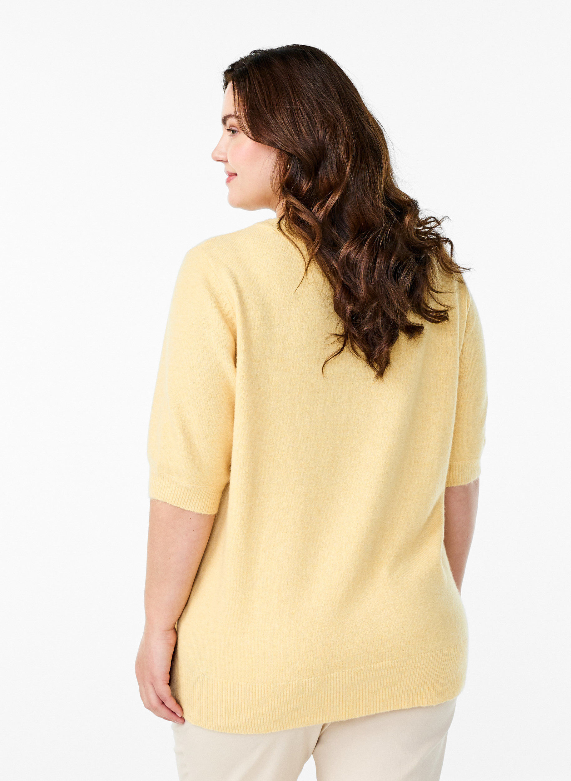 Zizzifashion Knitted blouse with short sleeves, Yellow, Model image number 2