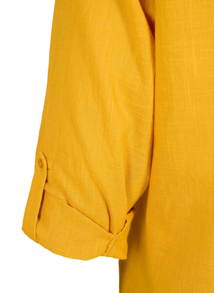 Cotton shirt blouse with v-neck, Golden Yellow, Packshot image number 3
