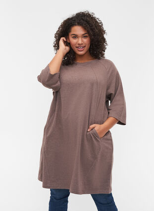 Promotional item - Cotton sweater dress with pockets and 3/4-length sleeves, Iron Melange, Model image number 0