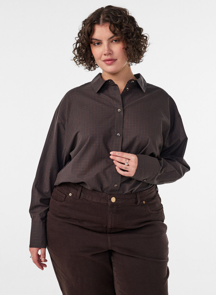 Cotton shirt with checked pattern, Brown, Model image number 0