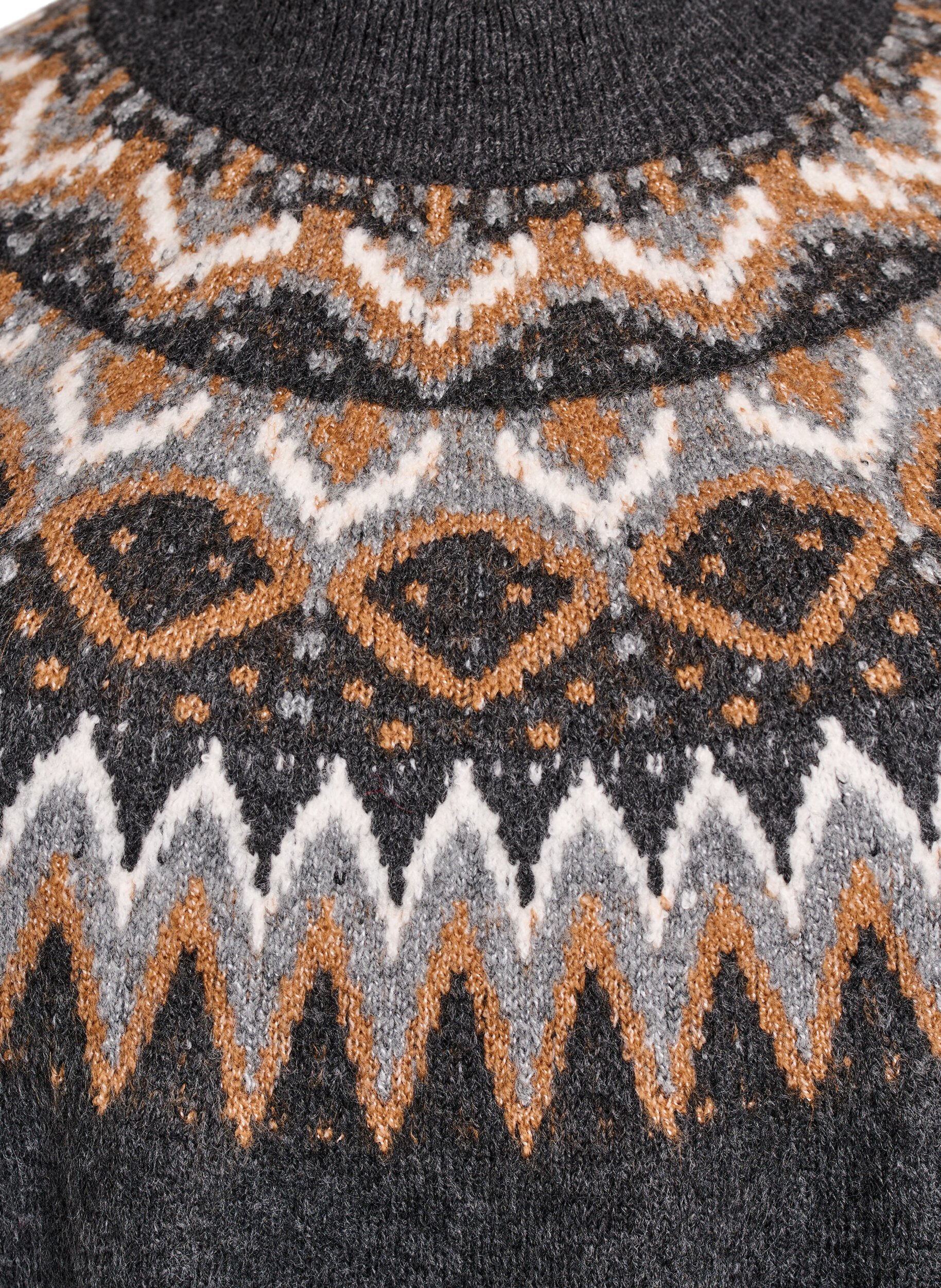 Zizzifashion Knitted dress with jacquard pattern and balloon sleeves, Dark Grey, Packshot image number 2