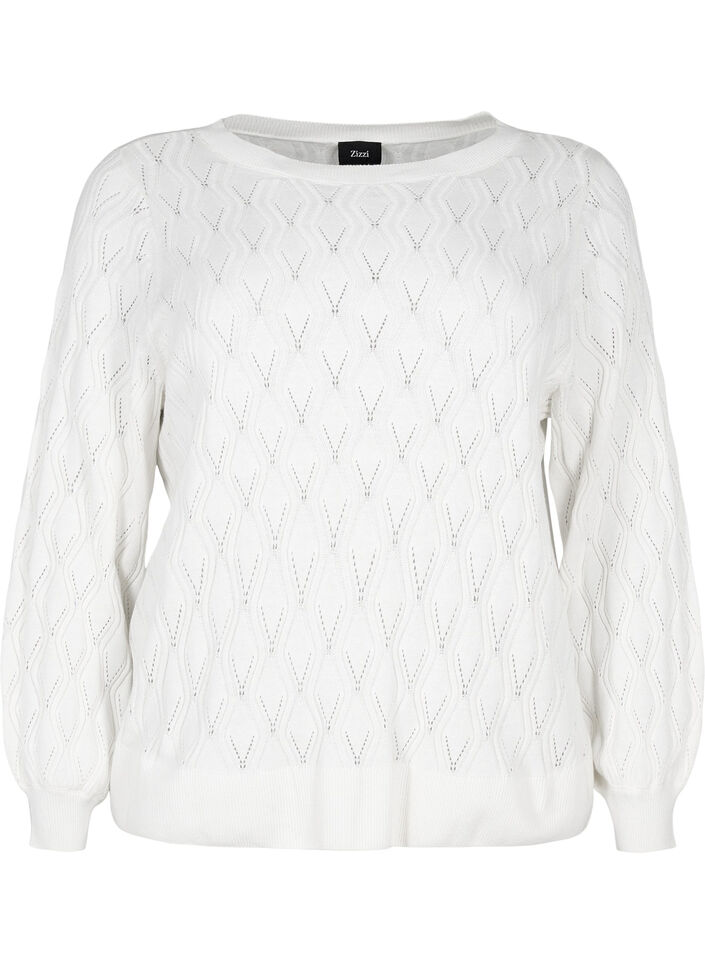 Pullover with hole pattern and boat neck	, Cloud Dancer, Packshot image number 0