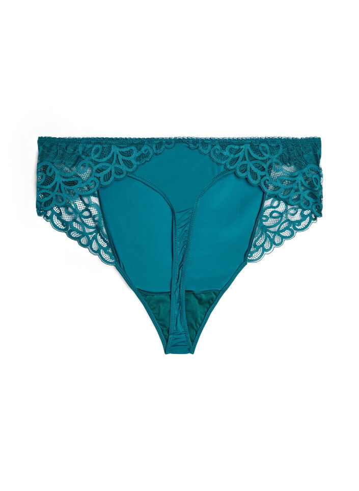 Microfiber thong with lace and regular waist, Green, Packshot image number 1