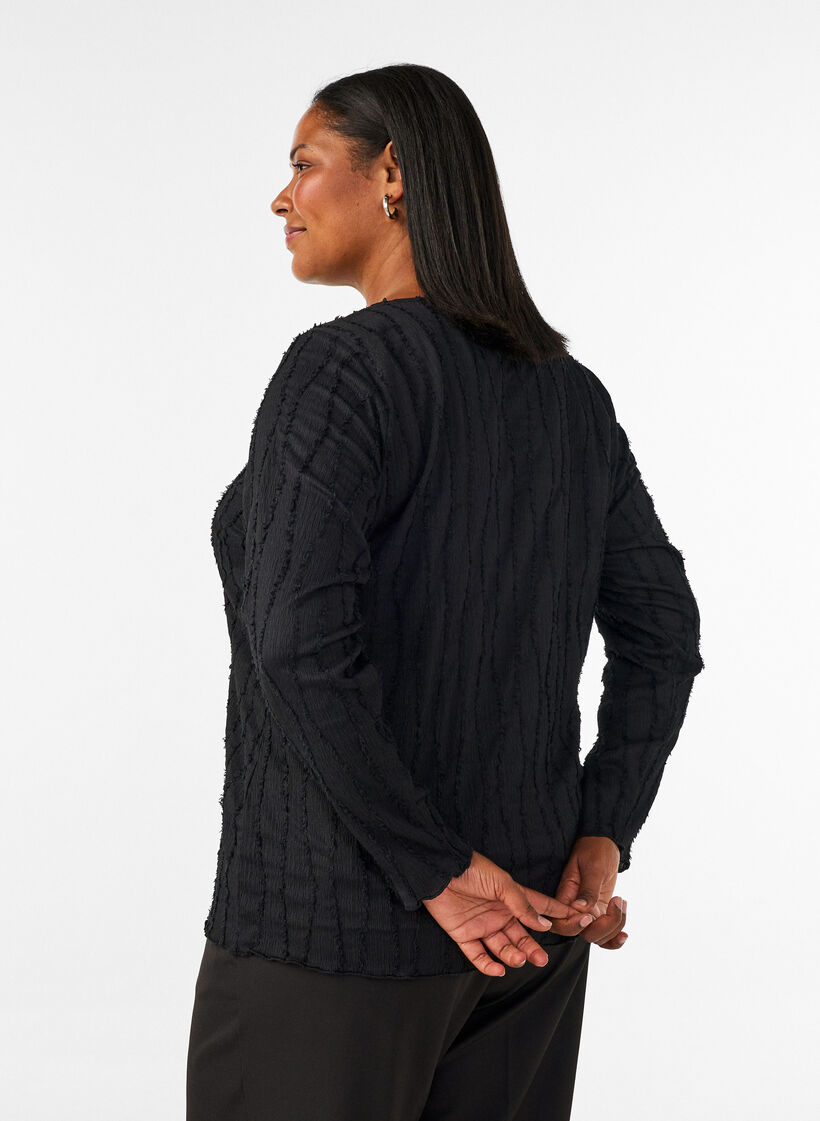 Jersey blouse with a wavy texture, Black, Model image number 2