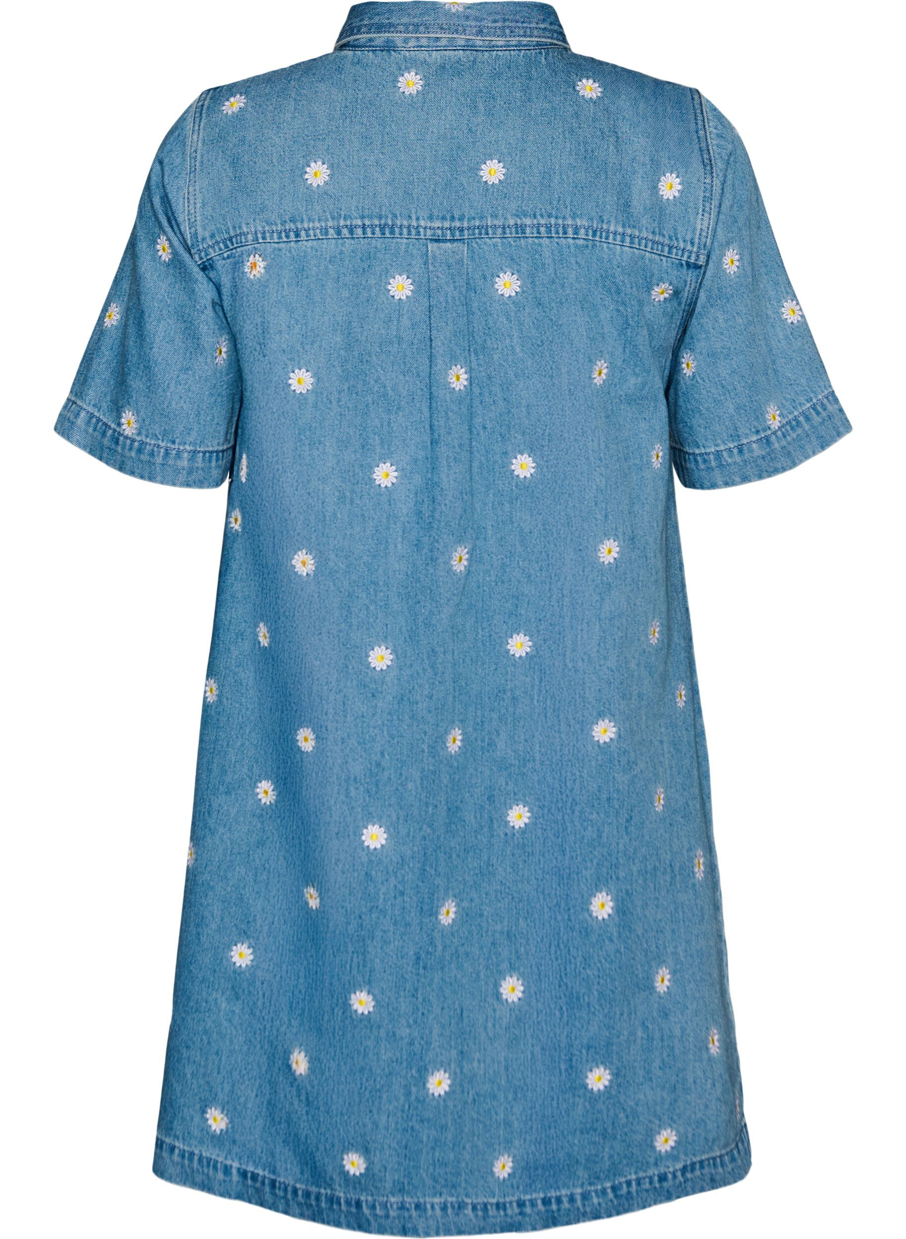 Zizzifashion Short denim dress with embroidered flowers, Light Blue, Packshot image number 1