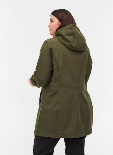 Hooded softshell jacket with adjustable waist, Forest Night, Model image number 1