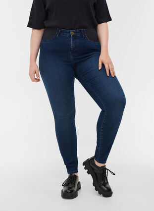 Super slim Amy jeans with elasticated waist, Dark blue denim, Model image number 3
