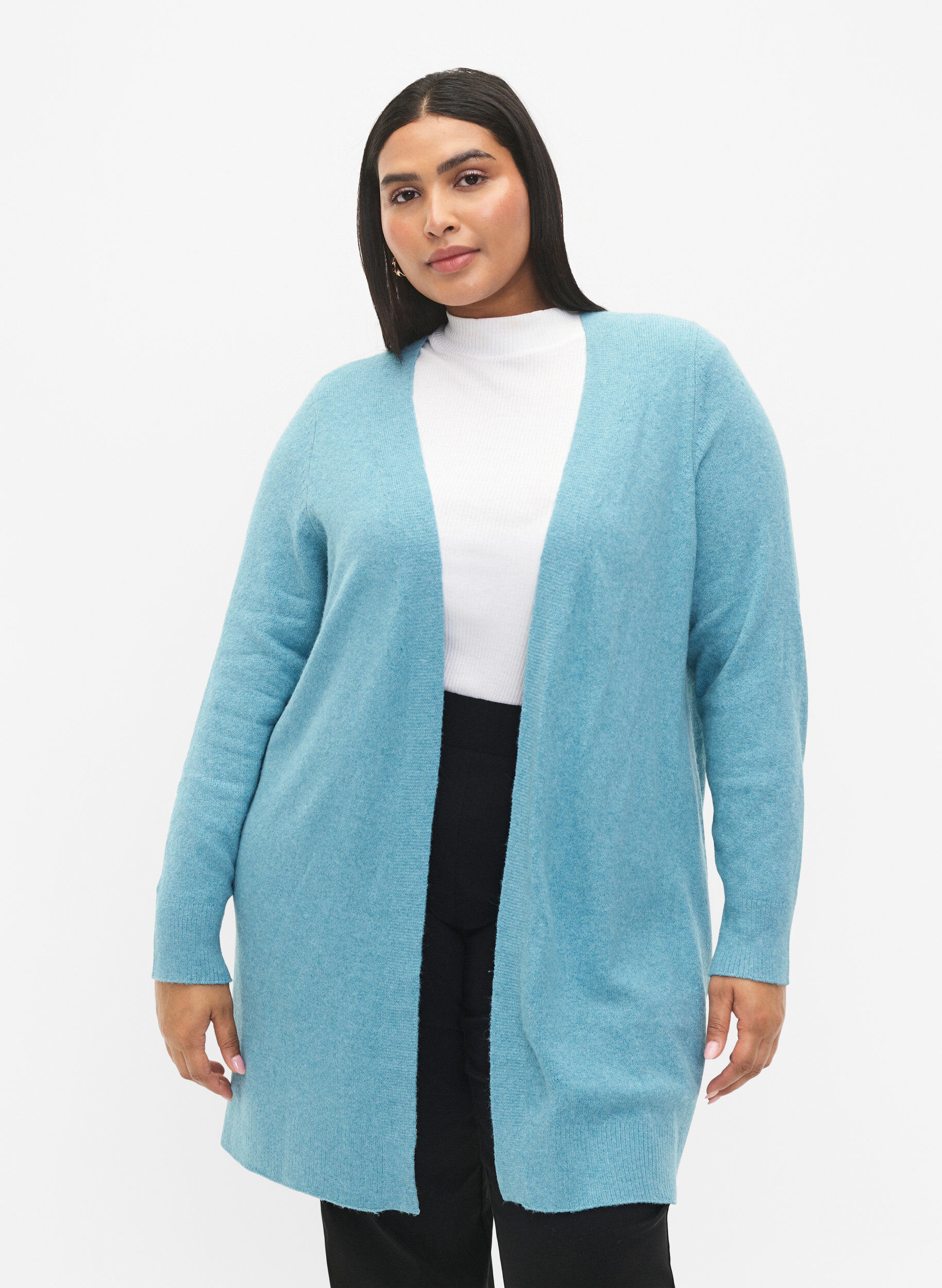 Zizzifashion Long open front cardigan, Reef Water Mel., Model image number 0
