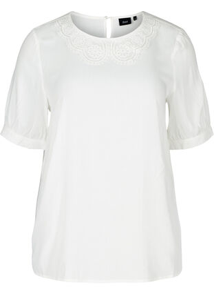 Viscose blouse with lace collar, Snow White, Packshot image number 0