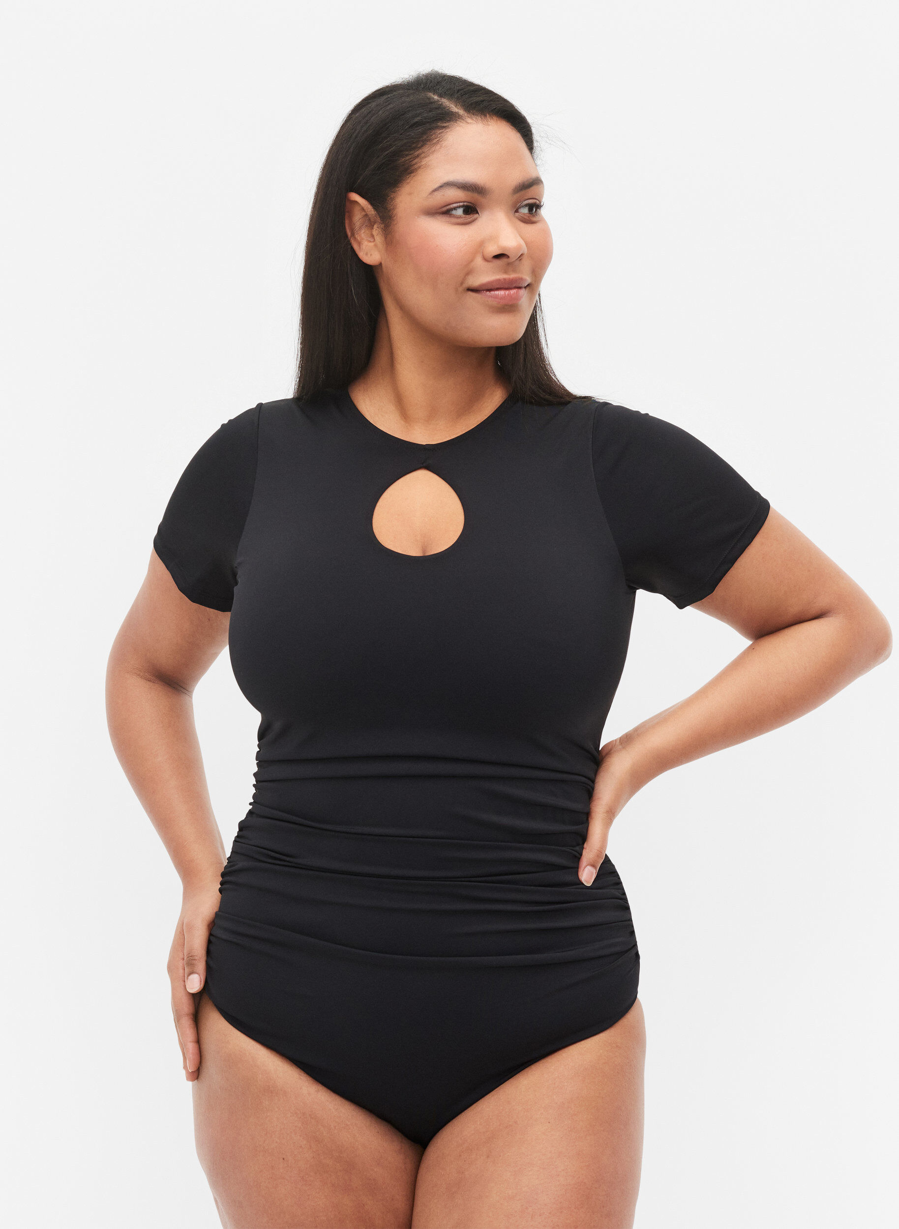 Zizzifashion Swimsuit with short sleeves, Black, Model image number 0