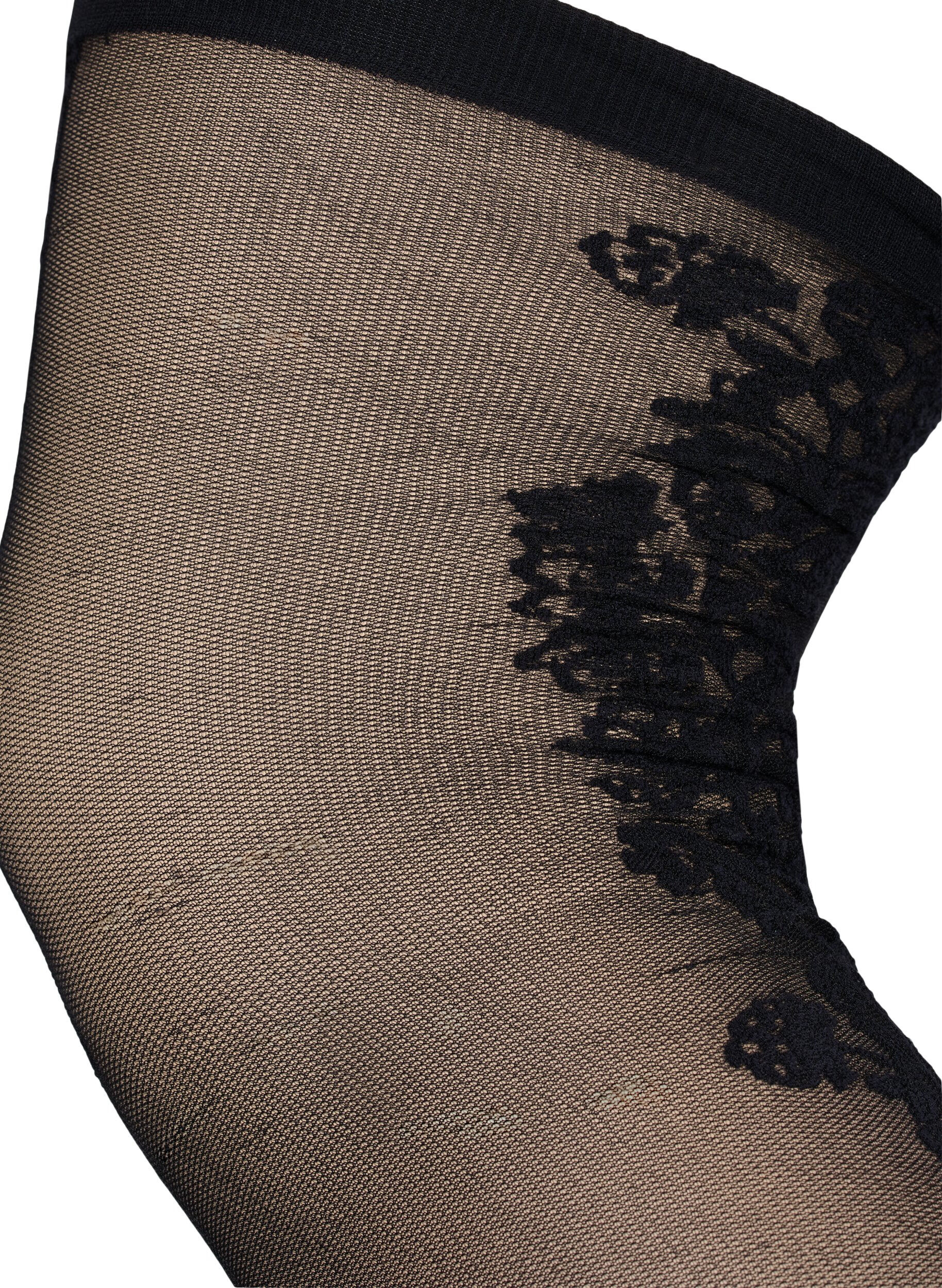 Zizzifashion 	 Hold-up stockings in 30 denier with lace, Black, Packshot image number 1