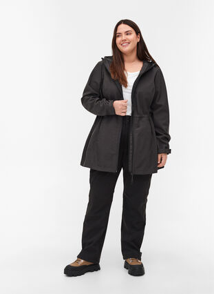Hooded softshell jacket with adjustable waist, Dark Grey Melange, Model image number 3