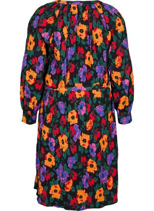 Floral midi dress with tie string, Multi Flower AOP, Packshot image number 1