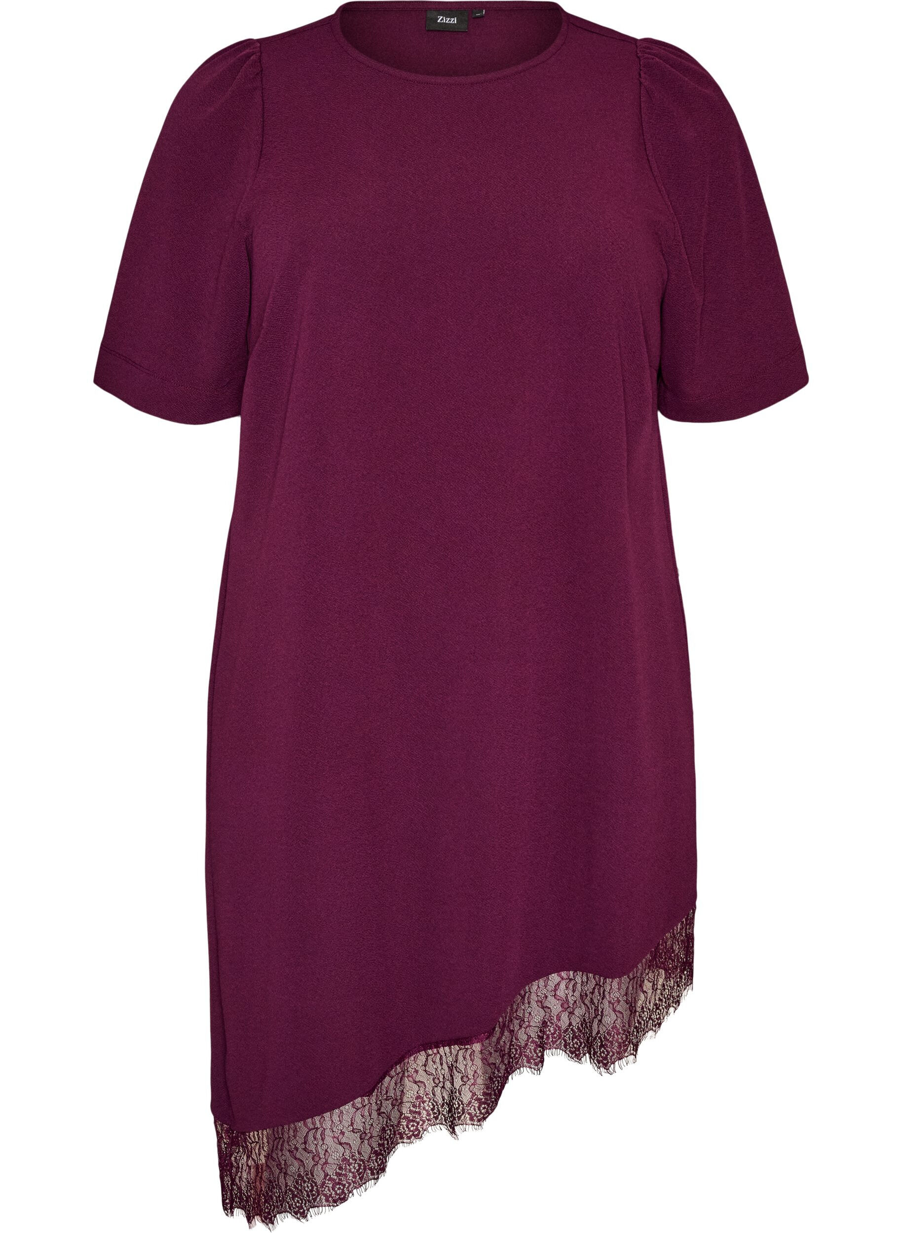 ZizzifashionTunic with asymmetric lace trim, Purple, Packshot image number 0